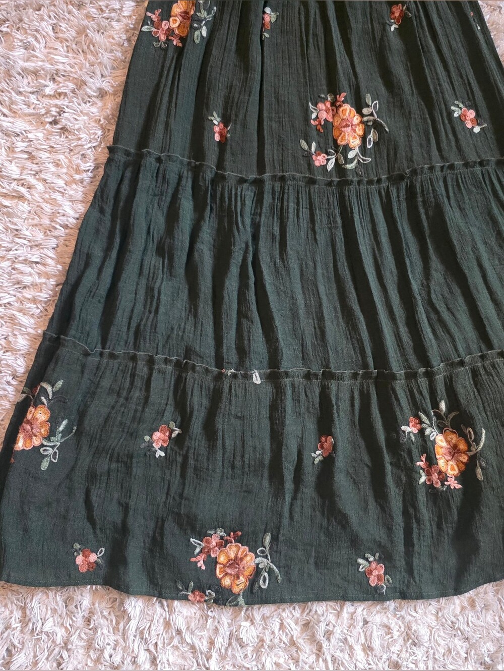 Fig & Flower Anthropologie Olive Green Embroidered Peasant Boho Maxi Dress Sz M - Picture 7 of 10